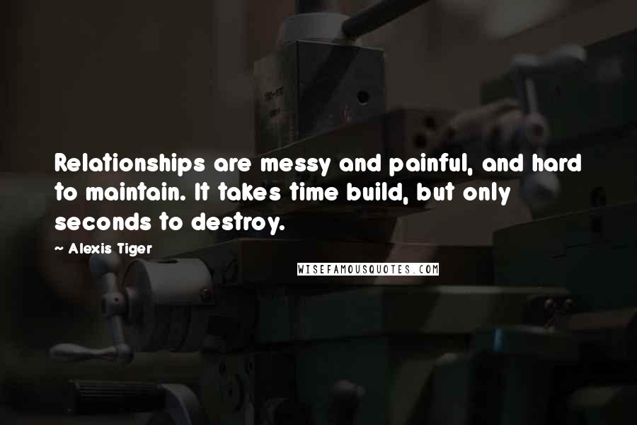 Alexis Tiger Quotes: Relationships are messy and painful, and hard to maintain. It takes time build, but only seconds to destroy.