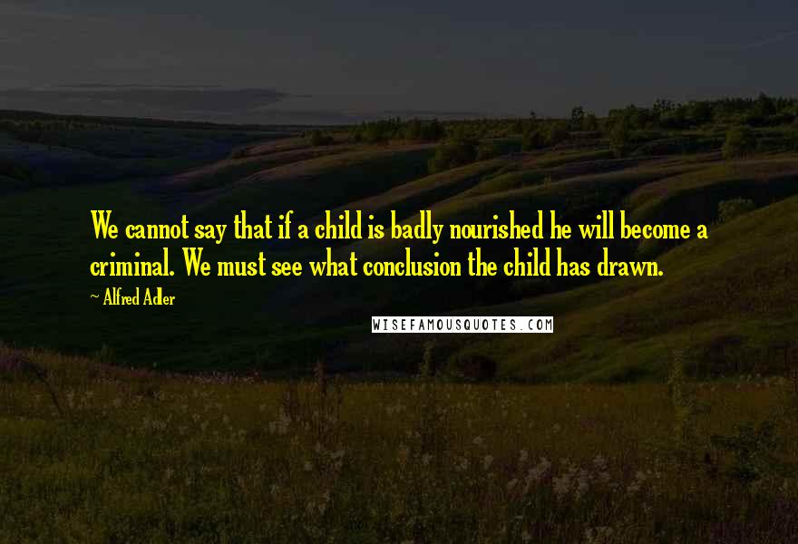 Alfred Adler Quotes: We cannot say that if a child is badly nourished he will become a criminal. We must see what conclusion the child has drawn.