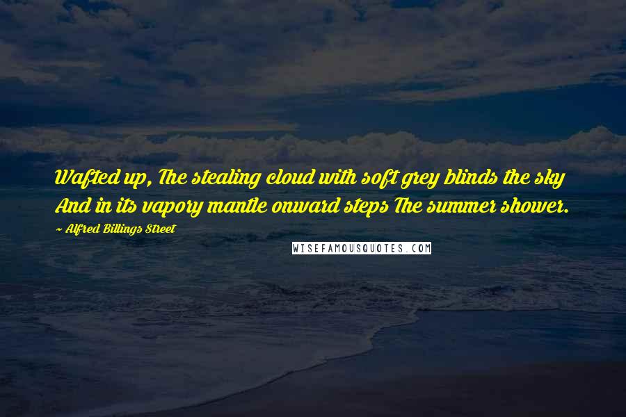 Alfred Billings Street Quotes: Wafted up, The stealing cloud with soft grey blinds the sky And in its vapory mantle onward steps The summer shower.