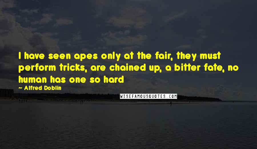 Alfred Doblin Quotes: I have seen apes only at the fair, they must perform tricks, are chained up, a bitter fate, no human has one so hard