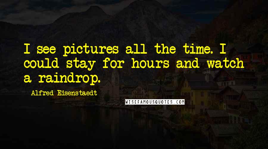 Alfred Eisenstaedt Quotes: I see pictures all the time. I could stay for hours and watch a raindrop.