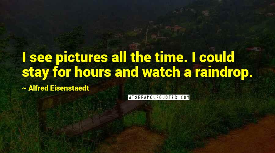 Alfred Eisenstaedt Quotes: I see pictures all the time. I could stay for hours and watch a raindrop.