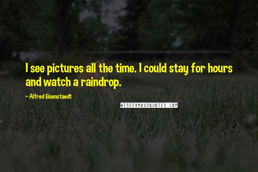 Alfred Eisenstaedt Quotes: I see pictures all the time. I could stay for hours and watch a raindrop.