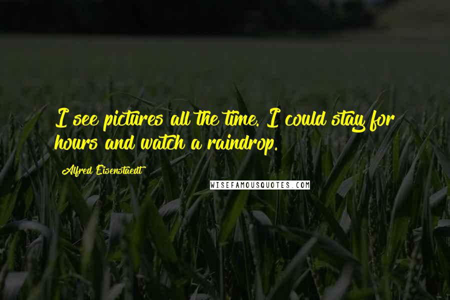 Alfred Eisenstaedt Quotes: I see pictures all the time. I could stay for hours and watch a raindrop.