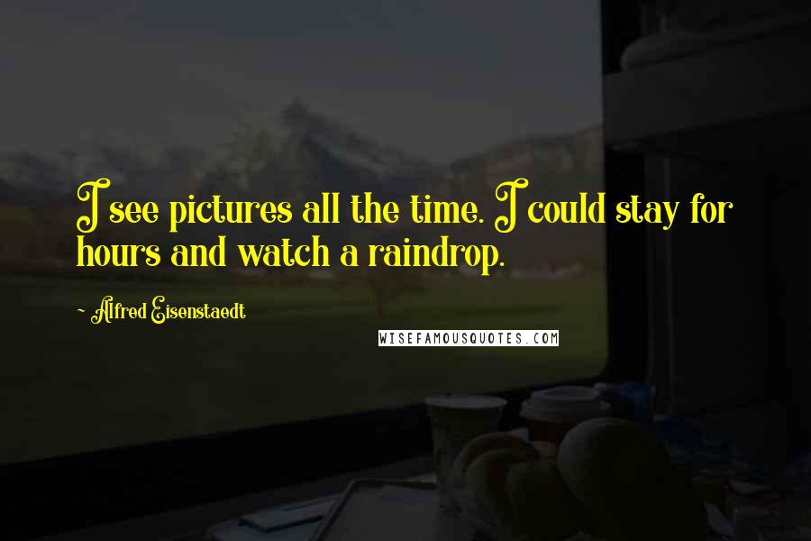 Alfred Eisenstaedt Quotes: I see pictures all the time. I could stay for hours and watch a raindrop.