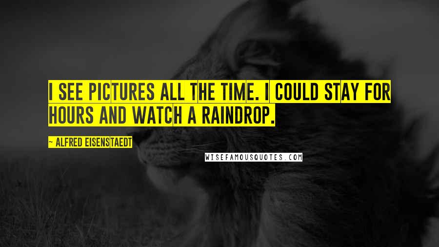 Alfred Eisenstaedt Quotes: I see pictures all the time. I could stay for hours and watch a raindrop.