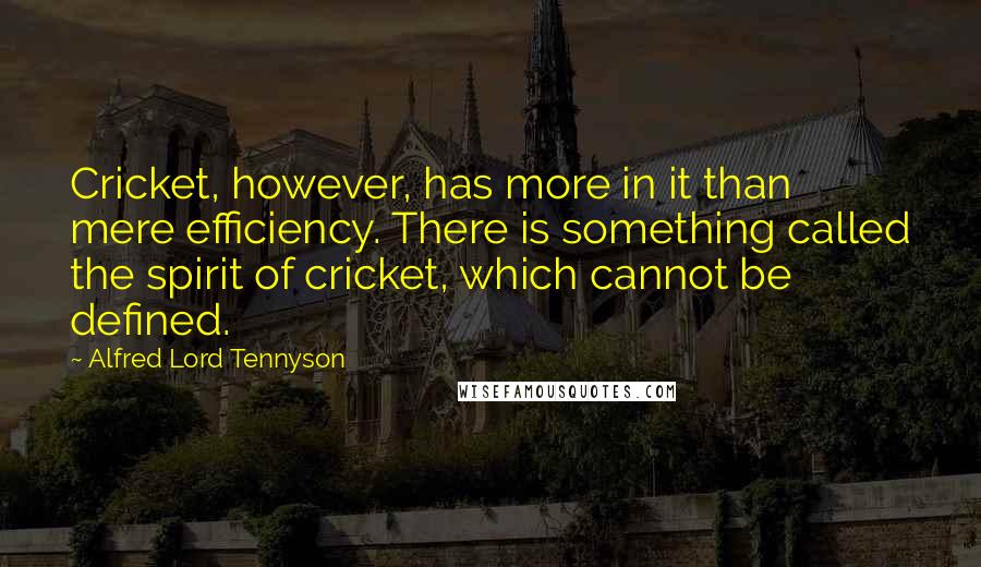 Alfred Lord Tennyson Quotes: Cricket, however, has more in it than mere efficiency. There is something called the spirit of cricket, which cannot be defined.
