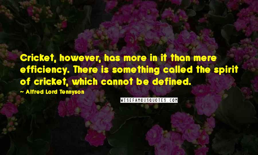 Alfred Lord Tennyson Quotes: Cricket, however, has more in it than mere efficiency. There is something called the spirit of cricket, which cannot be defined.