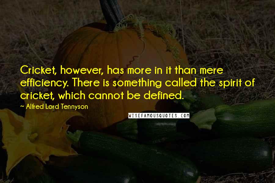 Alfred Lord Tennyson Quotes: Cricket, however, has more in it than mere efficiency. There is something called the spirit of cricket, which cannot be defined.