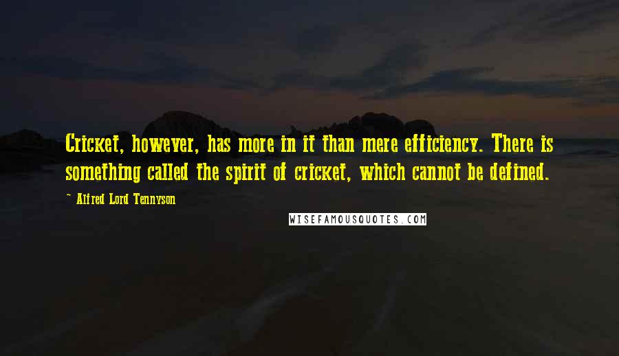 Alfred Lord Tennyson Quotes: Cricket, however, has more in it than mere efficiency. There is something called the spirit of cricket, which cannot be defined.