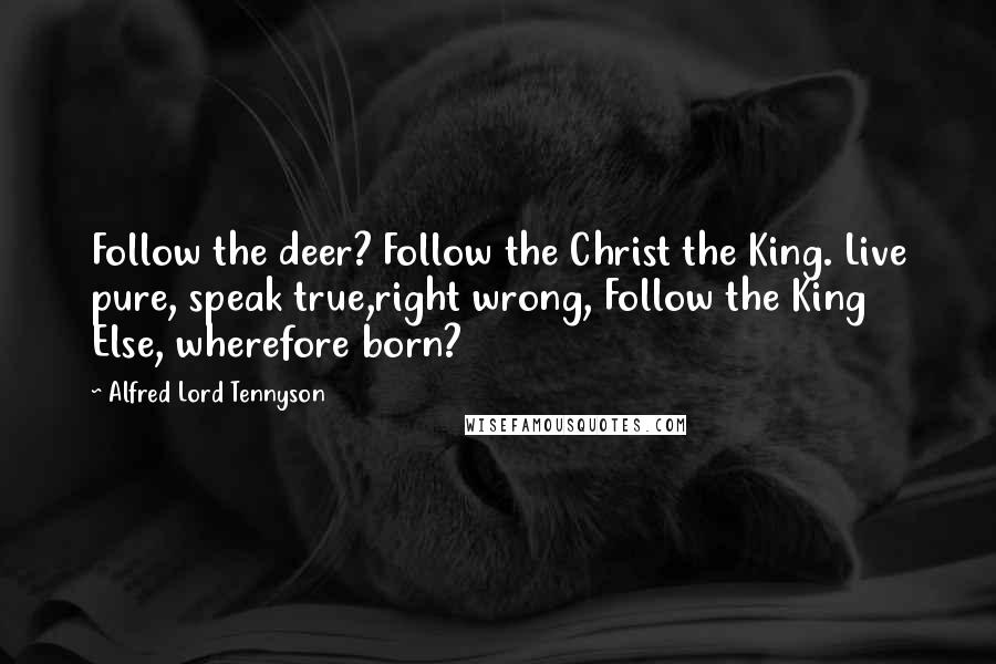 Alfred Lord Tennyson Quotes: Follow the deer? Follow the Christ the King. Live pure, speak true,right wrong, Follow the King Else, wherefore born?