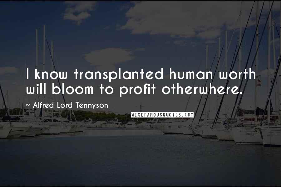 Alfred Lord Tennyson Quotes: I know transplanted human worth will bloom to profit otherwhere.