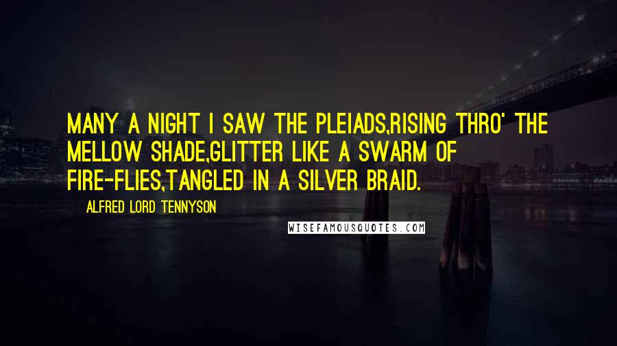 Alfred Lord Tennyson Quotes: Many a night I saw the Pleiads,Rising thro' the mellow shade,Glitter like a swarm of fire-flies,Tangled in a silver braid.