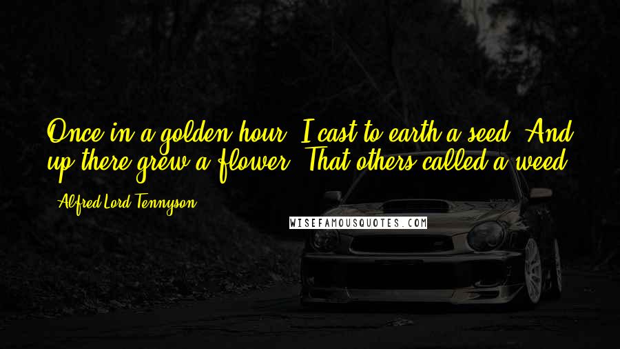 Alfred Lord Tennyson Quotes: Once in a golden hour, I cast to earth a seed, And up there grew a flower, That others called a weed.