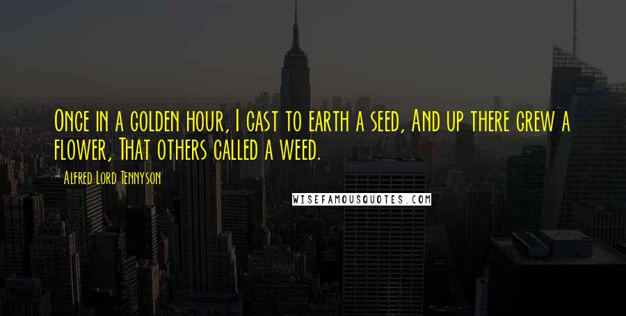 Alfred Lord Tennyson Quotes: Once in a golden hour, I cast to earth a seed, And up there grew a flower, That others called a weed.