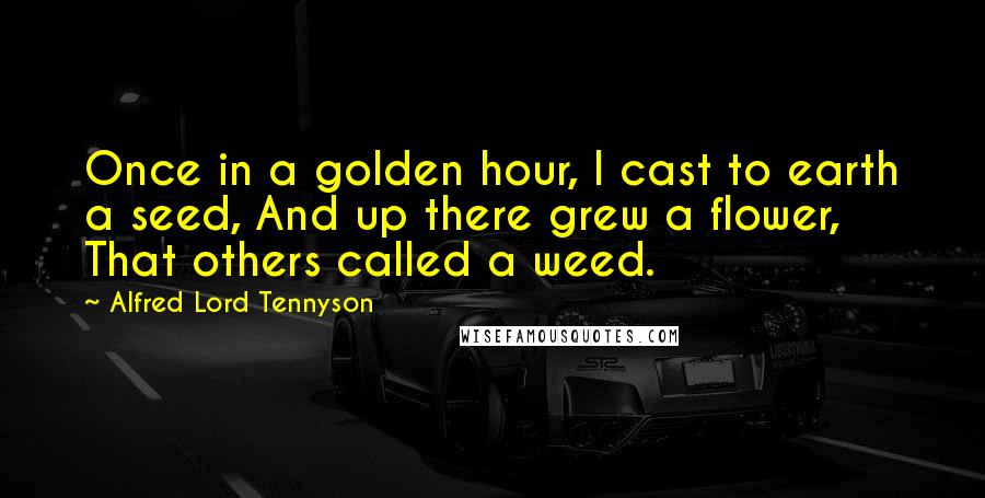 Alfred Lord Tennyson Quotes: Once in a golden hour, I cast to earth a seed, And up there grew a flower, That others called a weed.