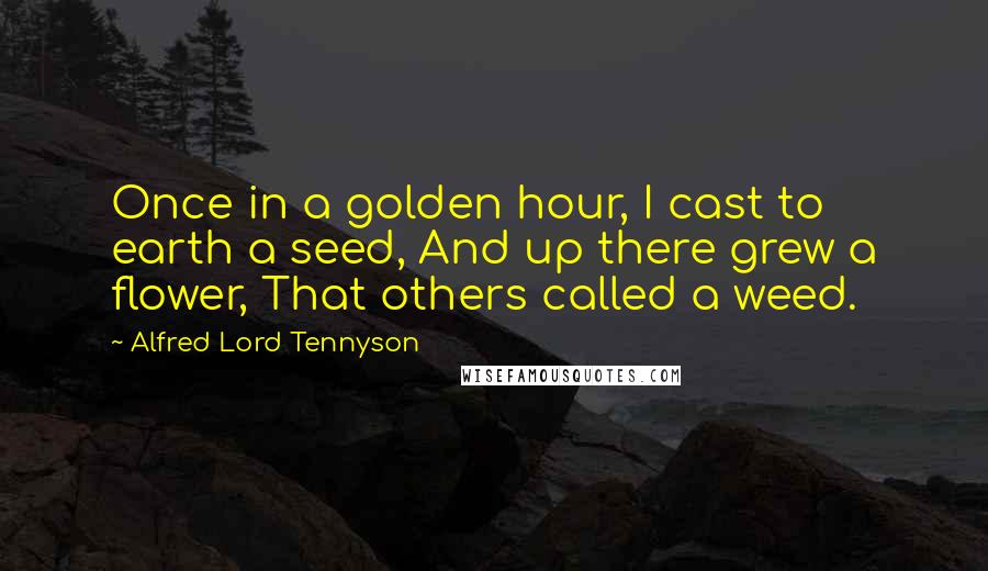 Alfred Lord Tennyson Quotes: Once in a golden hour, I cast to earth a seed, And up there grew a flower, That others called a weed.