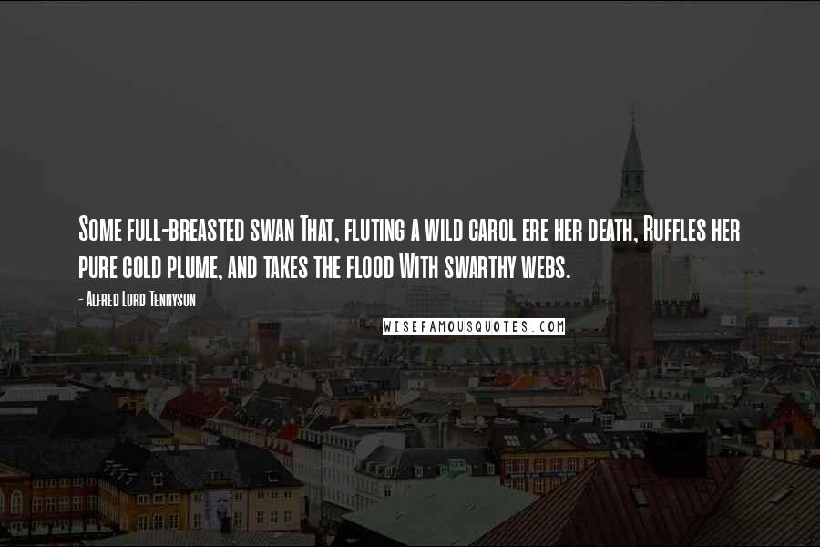 Alfred Lord Tennyson Quotes: Some full-breasted swan That, fluting a wild carol ere her death, Ruffles her pure cold plume, and takes the flood With swarthy webs.