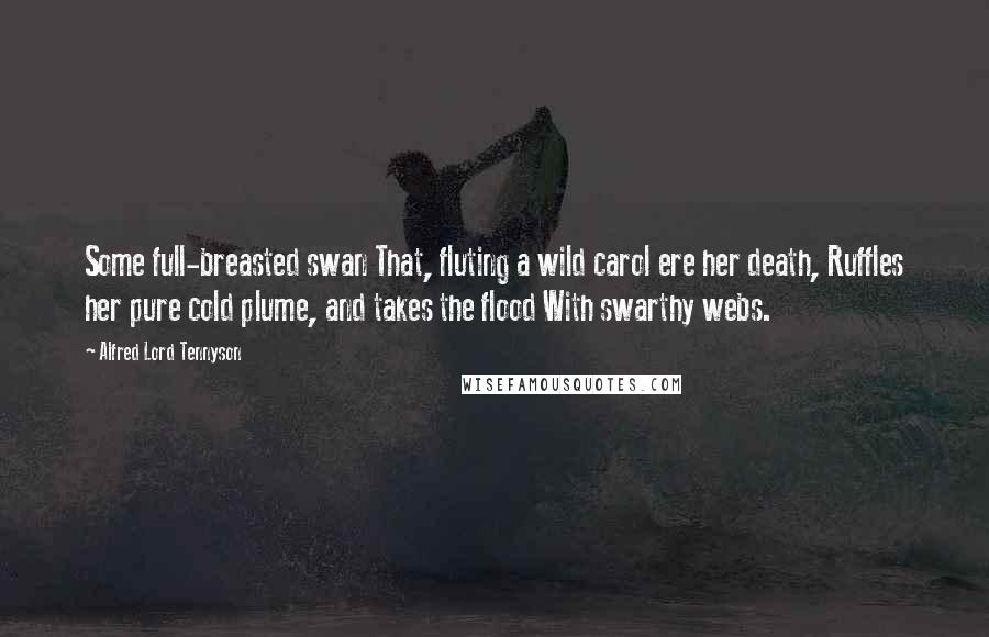 Alfred Lord Tennyson Quotes: Some full-breasted swan That, fluting a wild carol ere her death, Ruffles her pure cold plume, and takes the flood With swarthy webs.