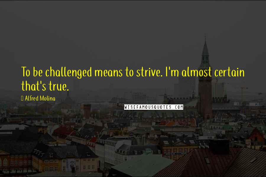 Alfred Molina Quotes: To be challenged means to strive. I'm almost certain that's true.