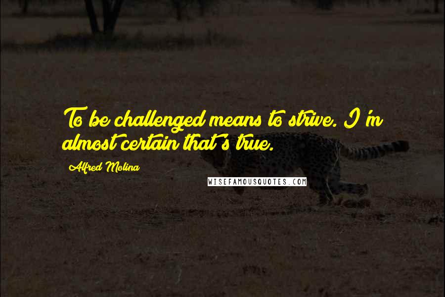 Alfred Molina Quotes: To be challenged means to strive. I'm almost certain that's true.