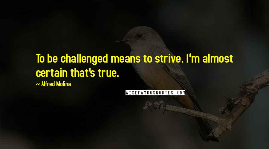 Alfred Molina Quotes: To be challenged means to strive. I'm almost certain that's true.