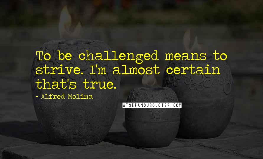 Alfred Molina Quotes: To be challenged means to strive. I'm almost certain that's true.