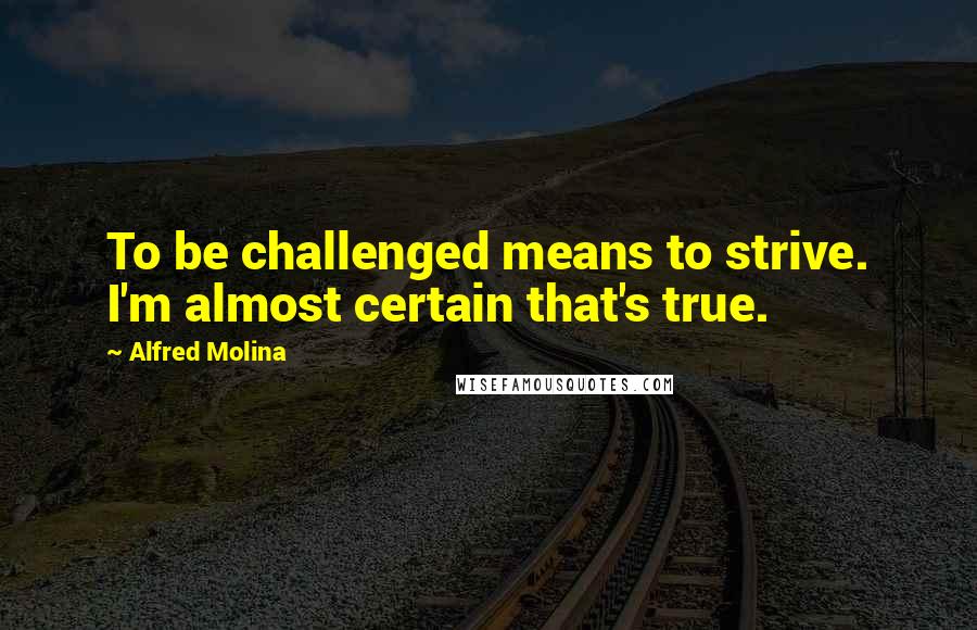 Alfred Molina Quotes: To be challenged means to strive. I'm almost certain that's true.