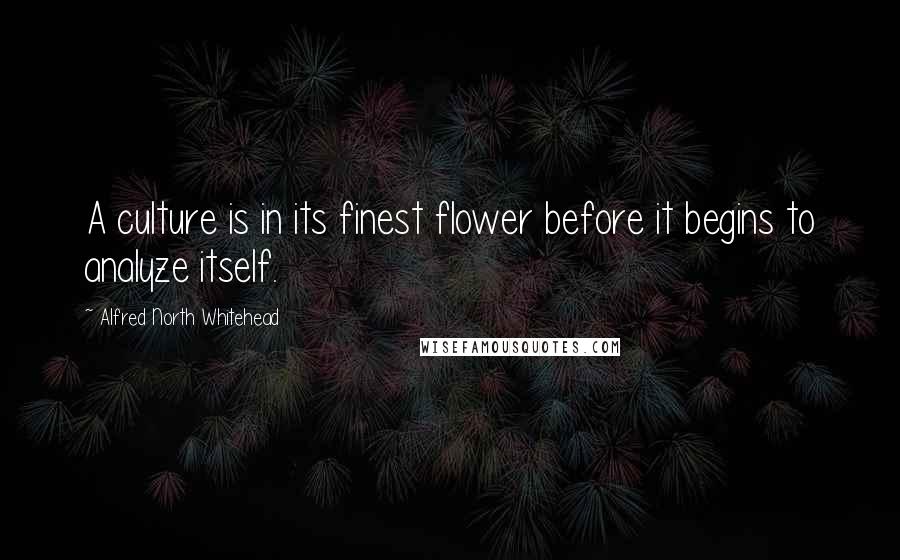 Alfred North Whitehead Quotes: A culture is in its finest flower before it begins to analyze itself.