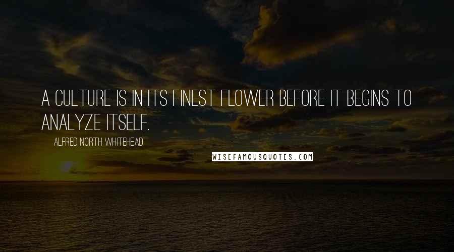 Alfred North Whitehead Quotes: A culture is in its finest flower before it begins to analyze itself.