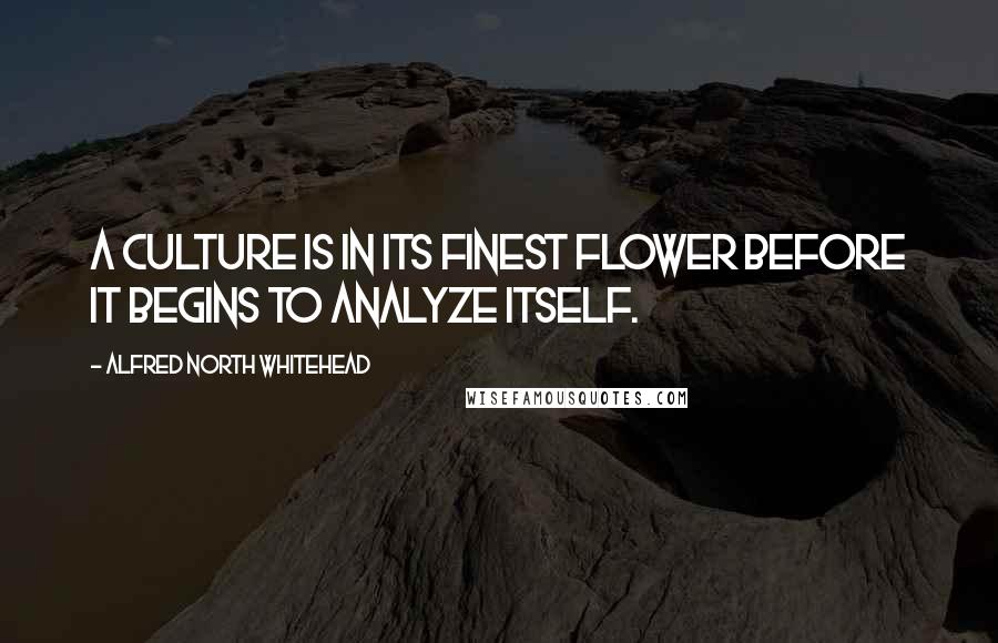 Alfred North Whitehead Quotes: A culture is in its finest flower before it begins to analyze itself.