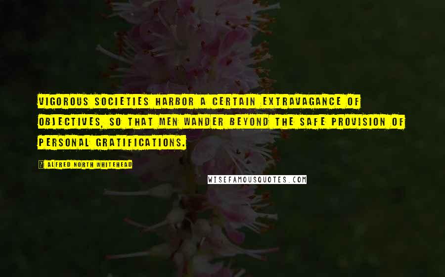 Alfred North Whitehead Quotes: Vigorous societies harbor a certain extravagance of objectives, so that men wander beyond the safe provision of personal gratifications.