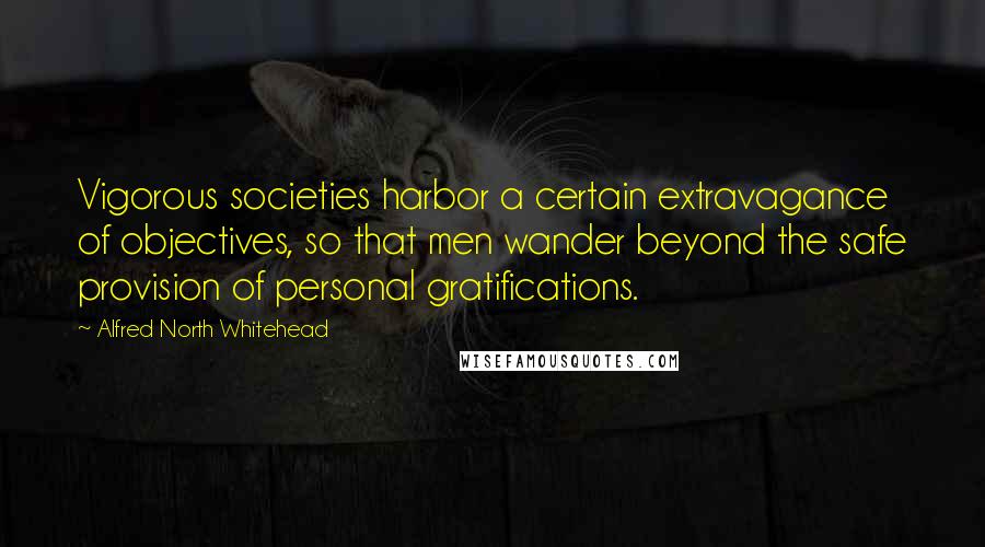Alfred North Whitehead Quotes: Vigorous societies harbor a certain extravagance of objectives, so that men wander beyond the safe provision of personal gratifications.
