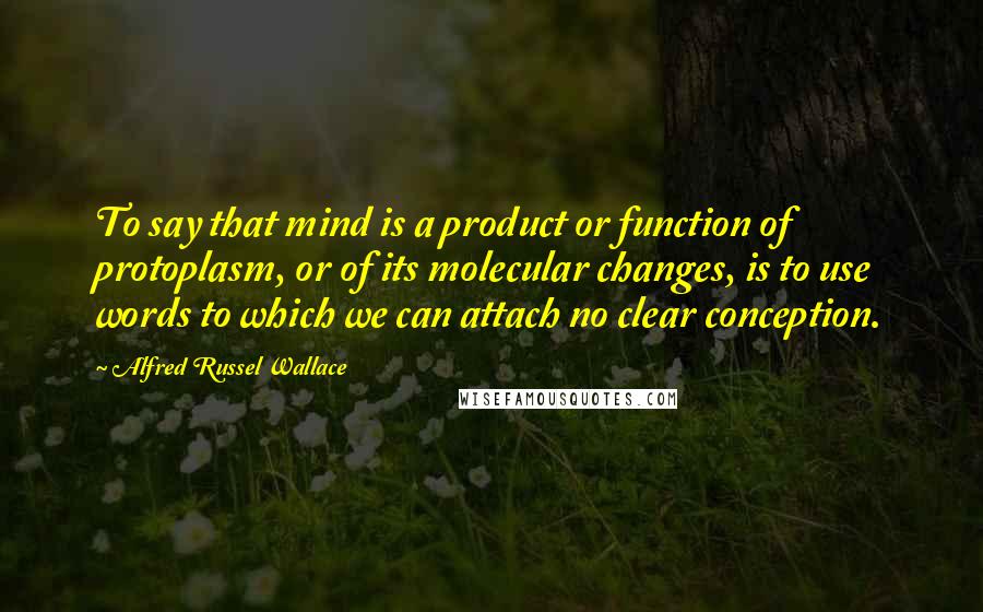 Alfred Russel Wallace Quotes: To say that mind is a product or function of protoplasm, or of its molecular changes, is to use words to which we can attach no clear conception.