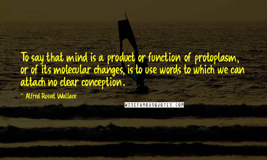 Alfred Russel Wallace Quotes: To say that mind is a product or function of protoplasm, or of its molecular changes, is to use words to which we can attach no clear conception.