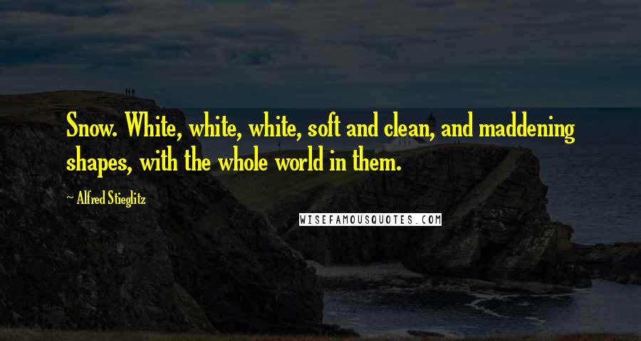 Alfred Stieglitz Quotes: Snow. White, white, white, soft and clean, and maddening shapes, with the whole world in them.