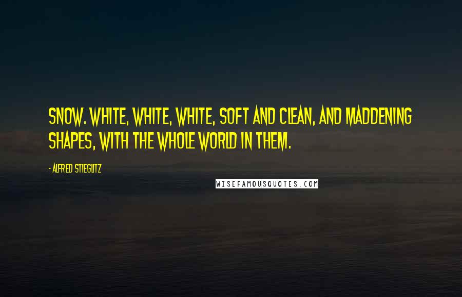 Alfred Stieglitz Quotes: Snow. White, white, white, soft and clean, and maddening shapes, with the whole world in them.