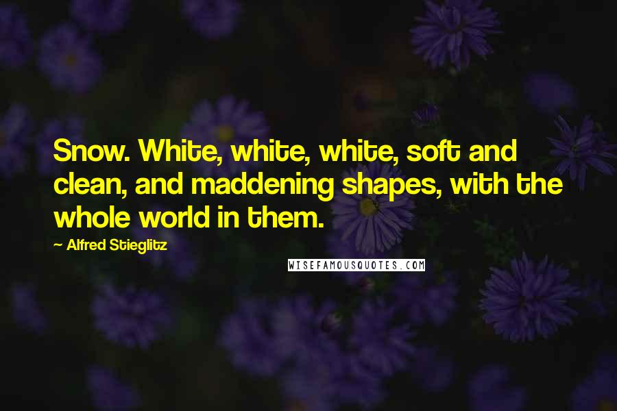 Alfred Stieglitz Quotes: Snow. White, white, white, soft and clean, and maddening shapes, with the whole world in them.