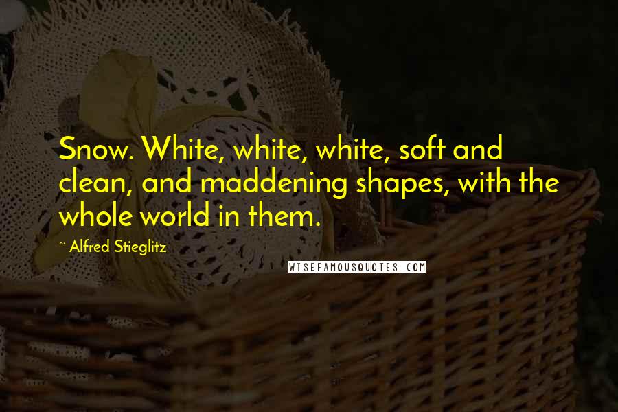 Alfred Stieglitz Quotes: Snow. White, white, white, soft and clean, and maddening shapes, with the whole world in them.