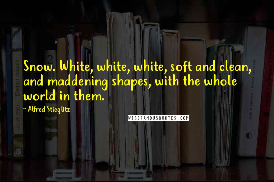 Alfred Stieglitz Quotes: Snow. White, white, white, soft and clean, and maddening shapes, with the whole world in them.