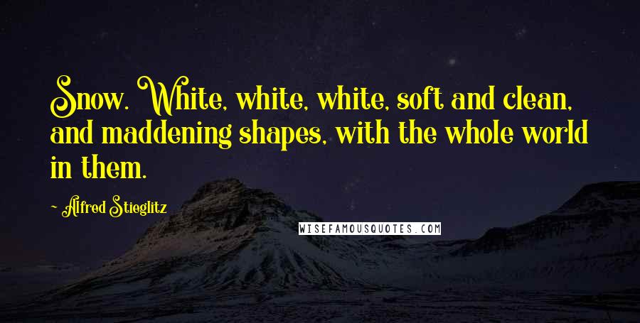 Alfred Stieglitz Quotes: Snow. White, white, white, soft and clean, and maddening shapes, with the whole world in them.