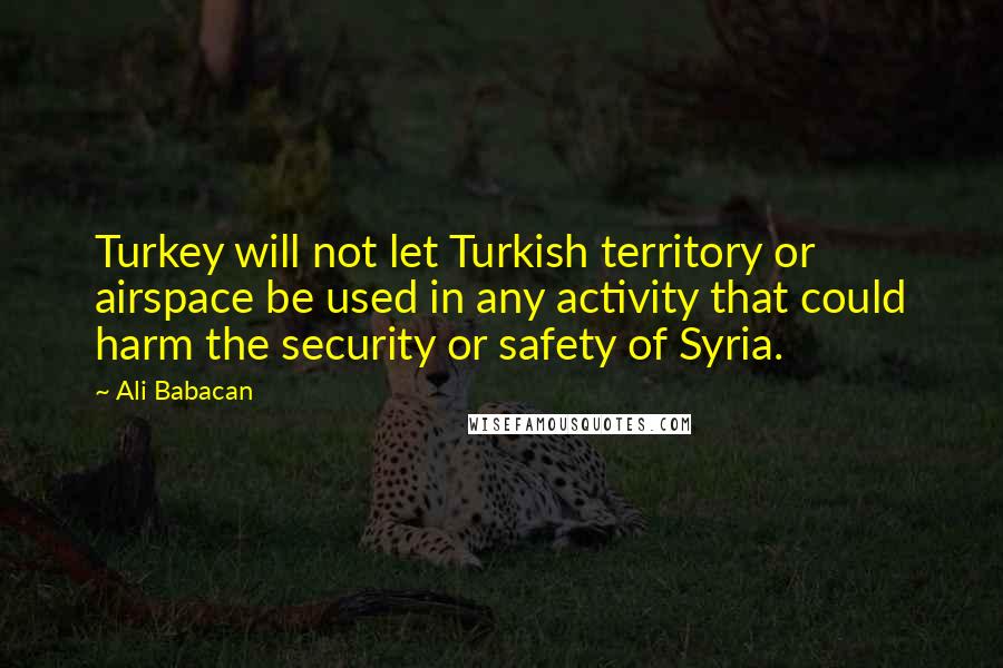 Ali Babacan Quotes: Turkey will not let Turkish territory or airspace be used in any activity that could harm the security or safety of Syria.