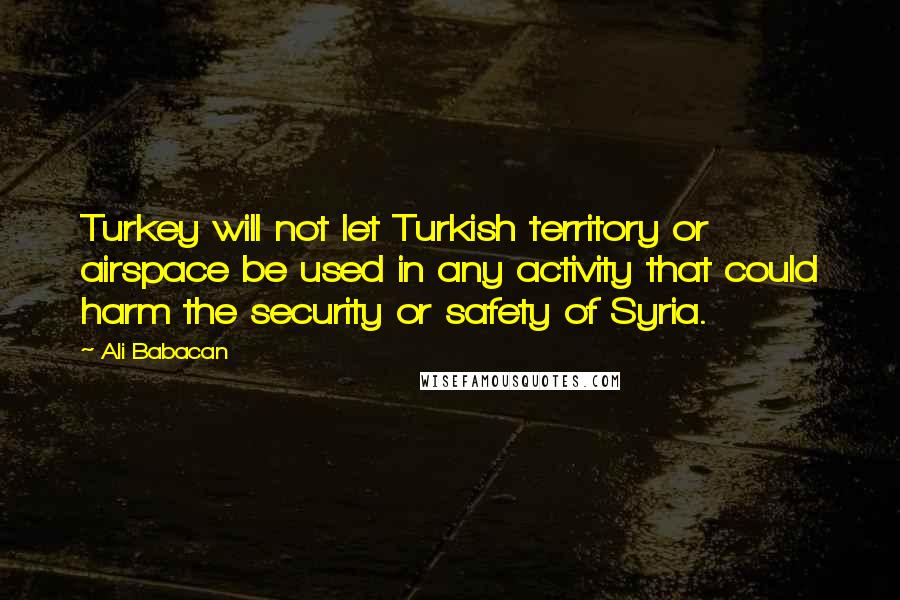 Ali Babacan Quotes: Turkey will not let Turkish territory or airspace be used in any activity that could harm the security or safety of Syria.