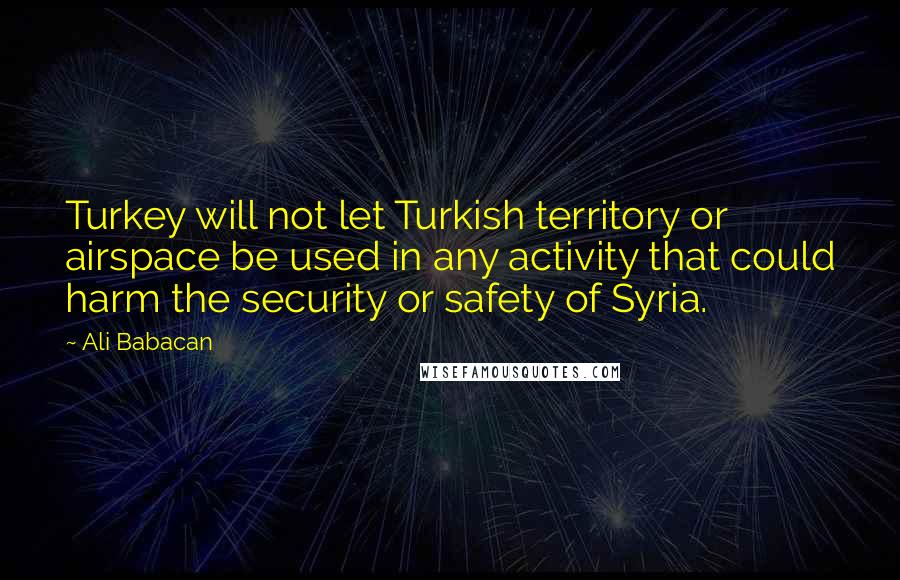 Ali Babacan Quotes: Turkey will not let Turkish territory or airspace be used in any activity that could harm the security or safety of Syria.
