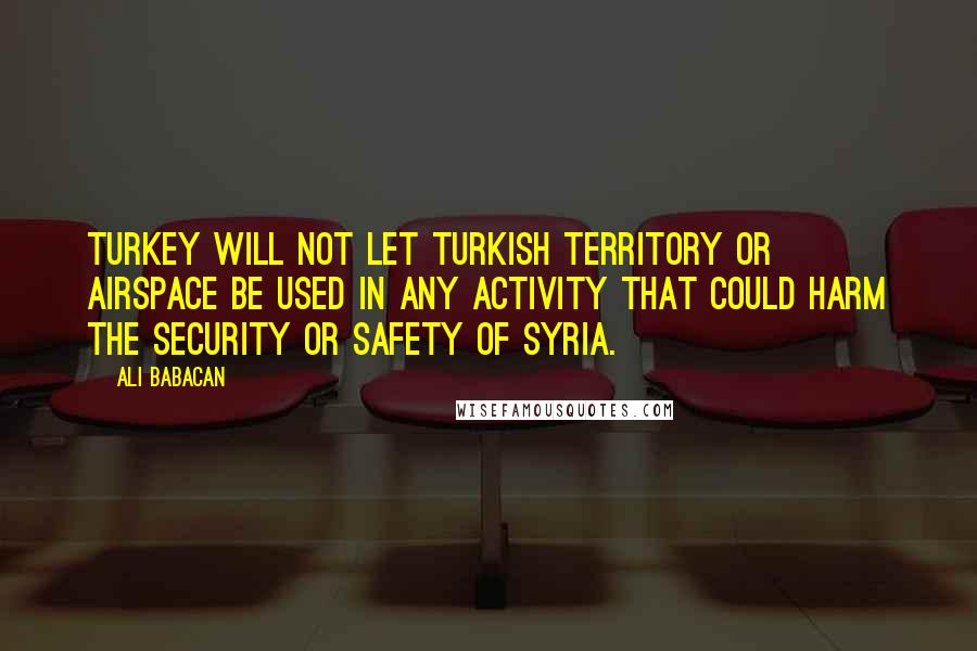 Ali Babacan Quotes: Turkey will not let Turkish territory or airspace be used in any activity that could harm the security or safety of Syria.