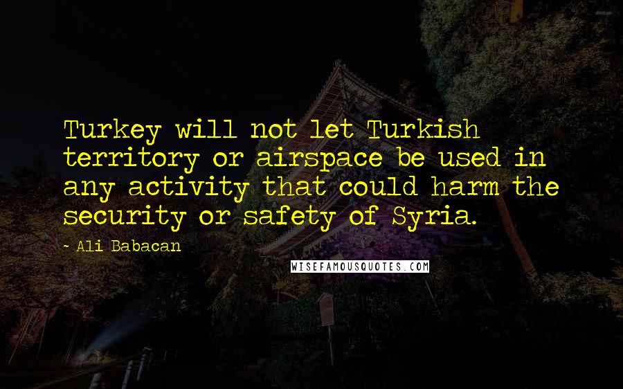 Ali Babacan Quotes: Turkey will not let Turkish territory or airspace be used in any activity that could harm the security or safety of Syria.