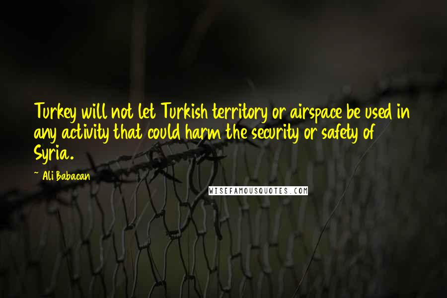 Ali Babacan Quotes: Turkey will not let Turkish territory or airspace be used in any activity that could harm the security or safety of Syria.