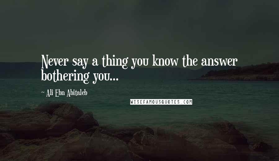 Ali Ebn Abitaleb Quotes: Never say a thing you know the answer bothering you...