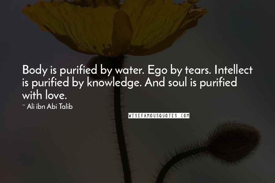 Ali Ibn Abi Talib Quotes: Body is purified by water. Ego by tears. Intellect is purified by knowledge. And soul is purified with love.