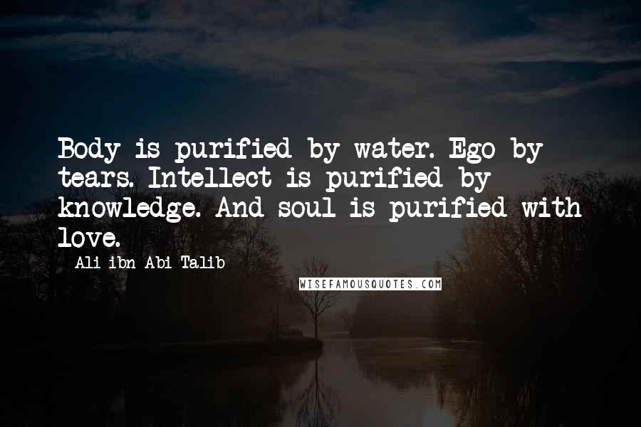 Ali Ibn Abi Talib Quotes: Body is purified by water. Ego by tears. Intellect is purified by knowledge. And soul is purified with love.